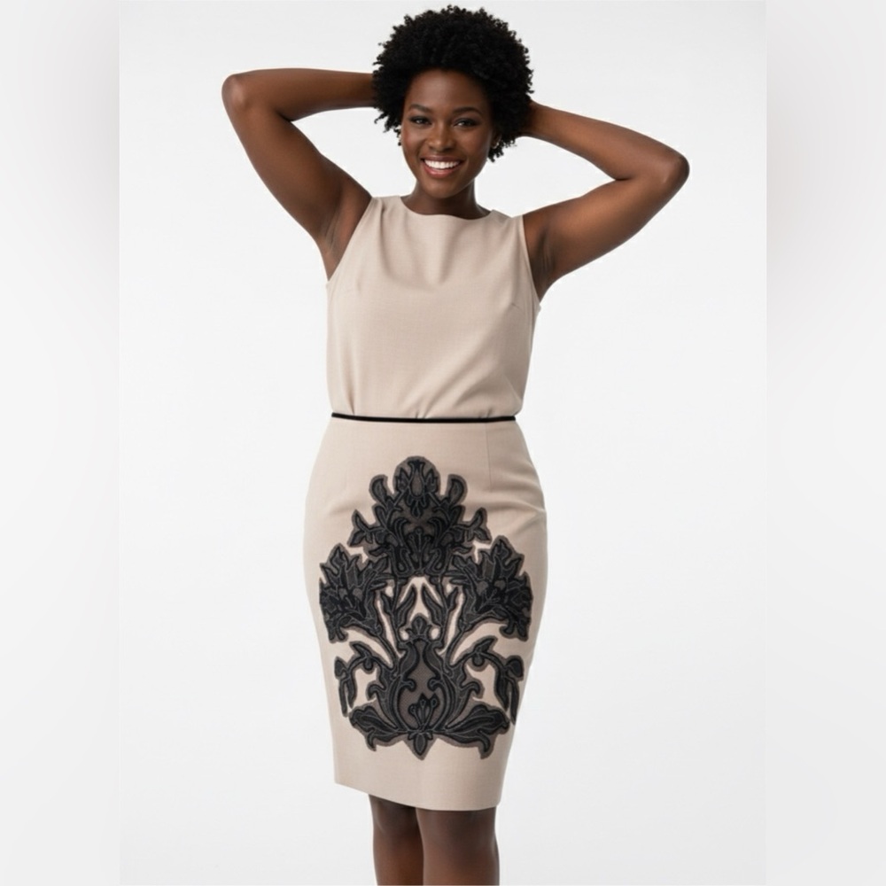 Per Se Tan and Black Embroidered Skirt